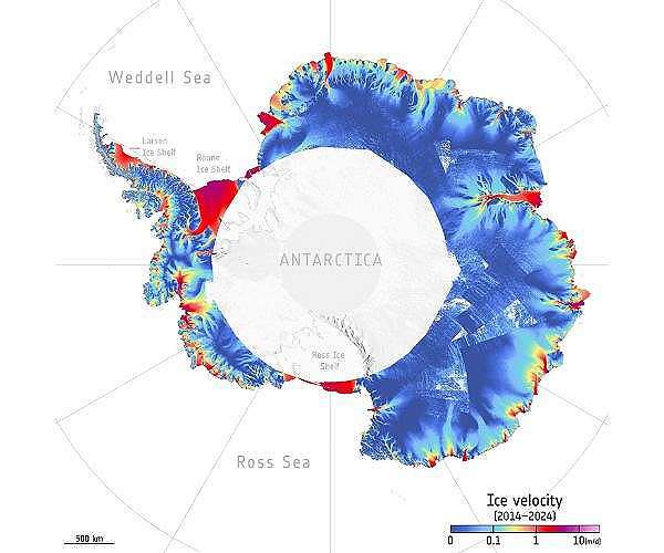 Sentinel 1 decade long radar record tracks shifting Greenland and Antarctic ice
