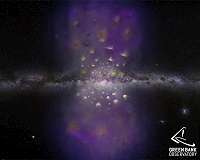 Swarm of hydrogen clouds flying away from center of our galaxy