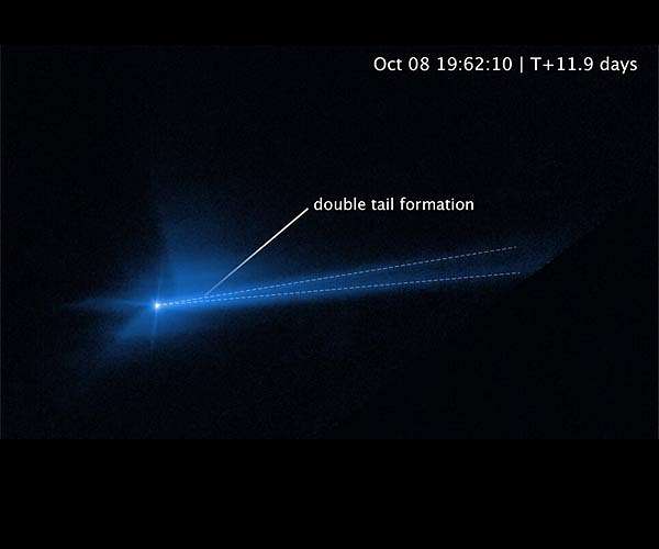 Hubble captures movie of DART asteroid impact debris