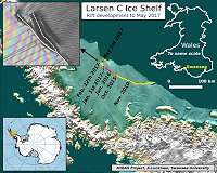 Antarctic ice rift spreads