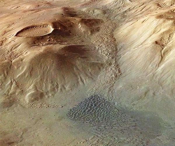 Nereidum Montes a mountain landscape formed by water, ice and wind
