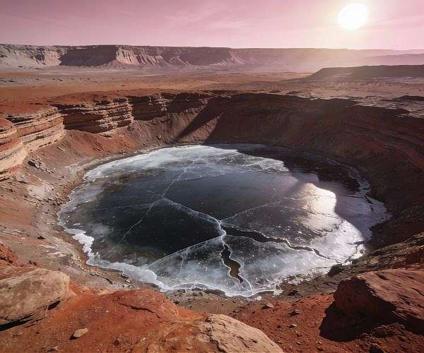 Thin ice may have protected lake water on frozen Mars