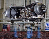 Lunar Lander Floats On Electric-Blue Jets