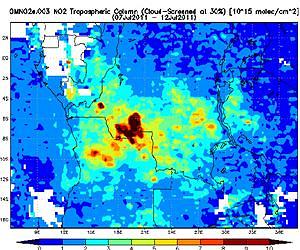 Aura Satellite Measures Pollution Butterfly from Fires in Central Africa