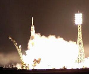 Russia launches three astronauts for space station