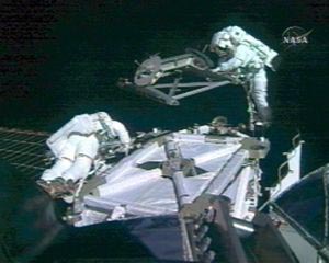 Crew Preparing Spacewalk Equipment
