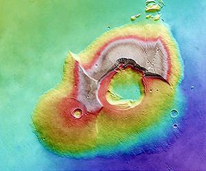 Battered Tharsis Tholus volcano on Mars