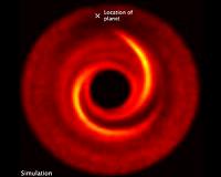 Spirals in dust around young stars may betray presence of massive planets