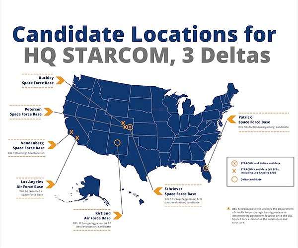 US Air Force announces preferred locations for STARCOM HQ, three Deltas
