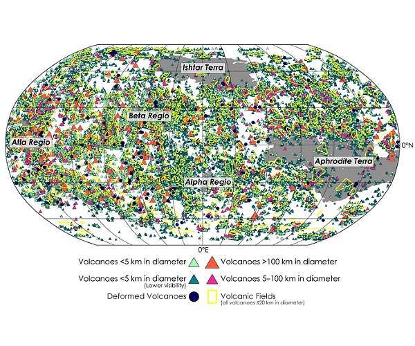 Scientists share 'comprehensive' map of volcanoes on Venus - all 85,000 of them